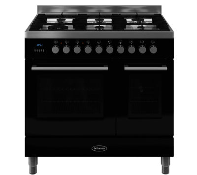 BRITANNIA  Q Line 90 Twin Dual Fuel Range Cooker - Gloss Black & Stainless Steel